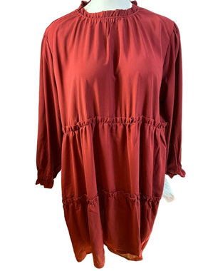 LuLaRoe Annabelle Long Sleeve Tiered Midi Dress in Red Size 3XL